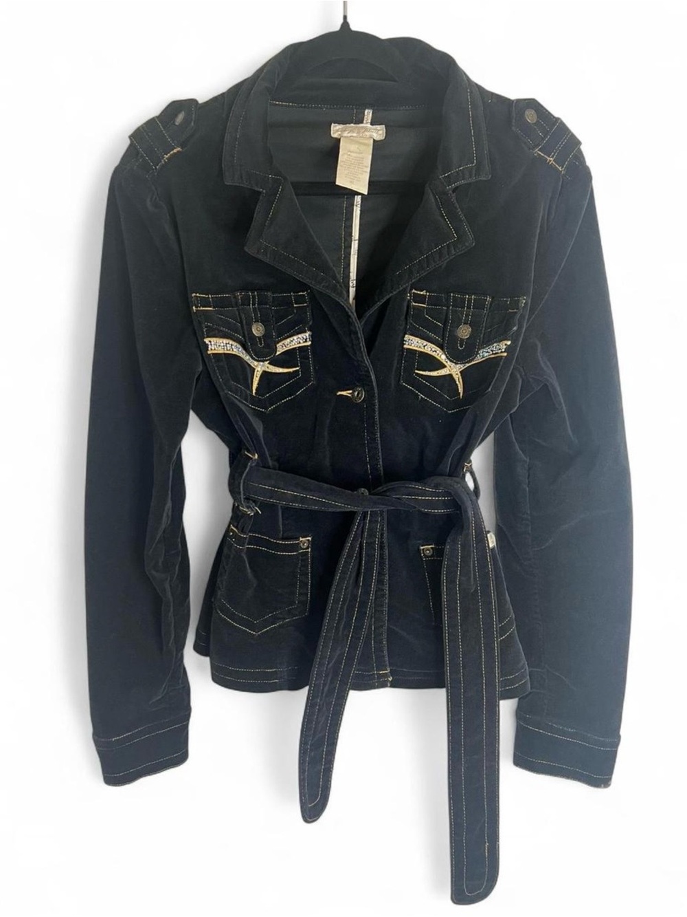 Baby Phat Black Belted Utility Jacket with Contrast Stitching